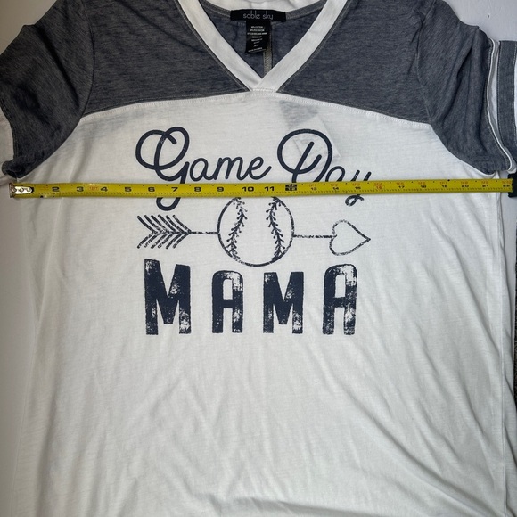 Sable Sky Game Day Mama T-Shirt - White and Gray V- Neck XL Gift for Mom - Picture 3 of 8